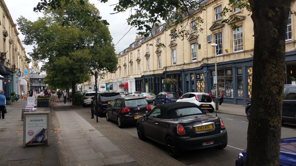 Regency shopfronts and stucco terraces on Montpellier Street, Cheltenham