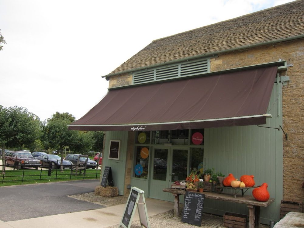 The stone frontage of Daylesford organic farm shop
